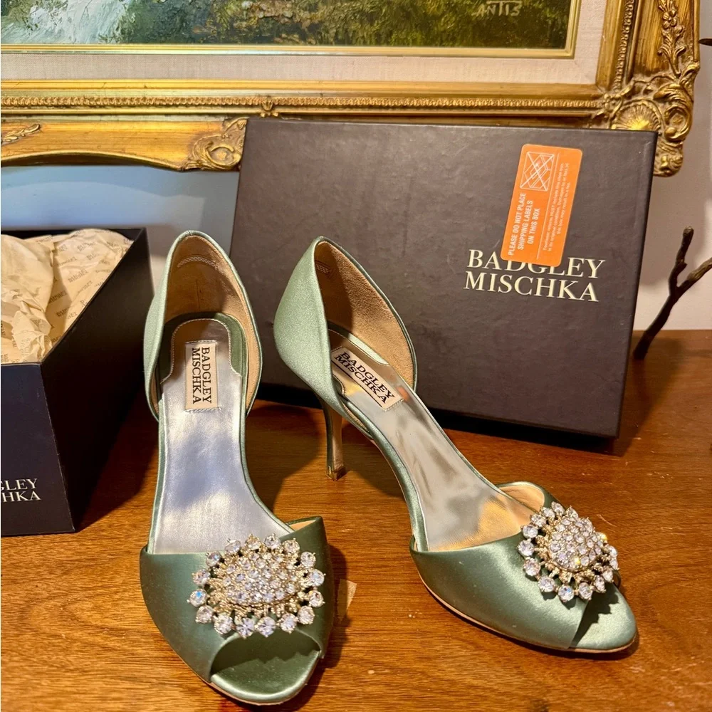 Badgley Mischka Lacie Satin Heels with Sparkling Embellishment - Picture 2 of 9